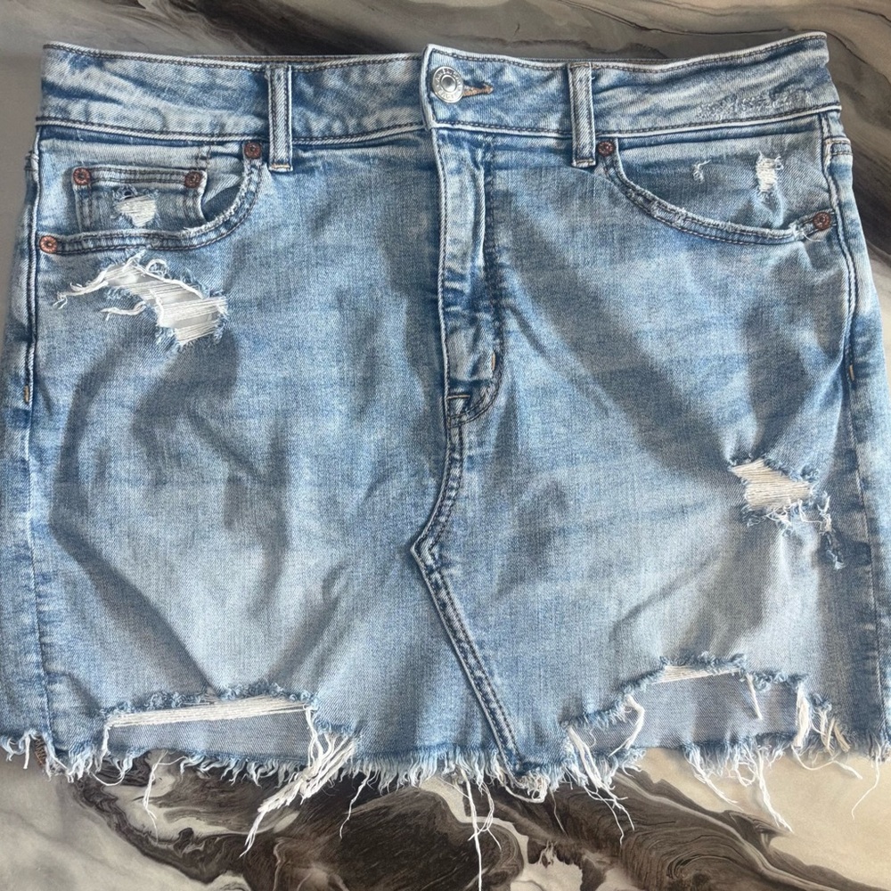 American Eagle Outfitters Light Blue Distressed Mini Skirt